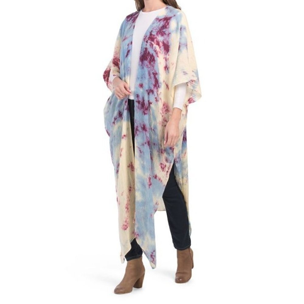 STEVE MADDEN Tie Dye Woven Duster Swimsuit Coverup Caftan Violet | OS